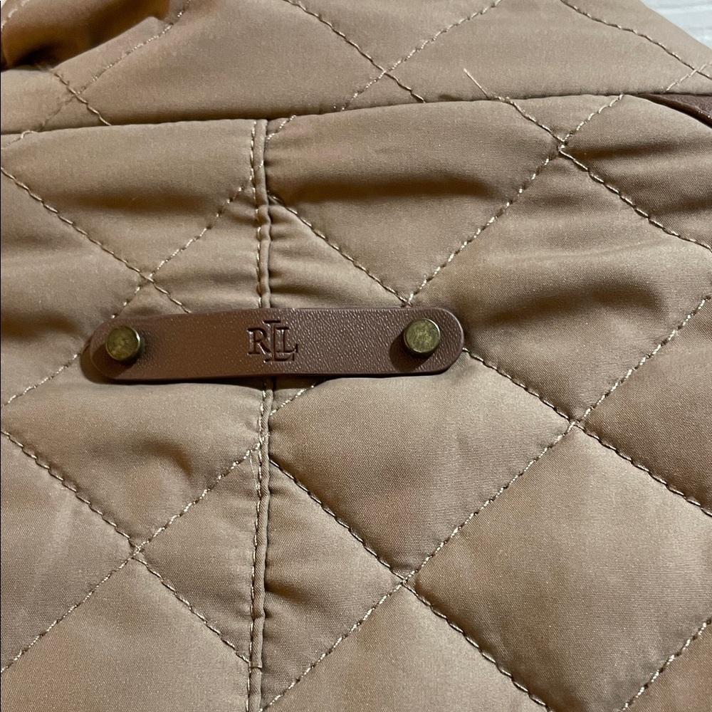 Lauren Ralph Lauren Faux-Leather-Trim Quilted Brown/Tan Jacket - Picture 4 of 15